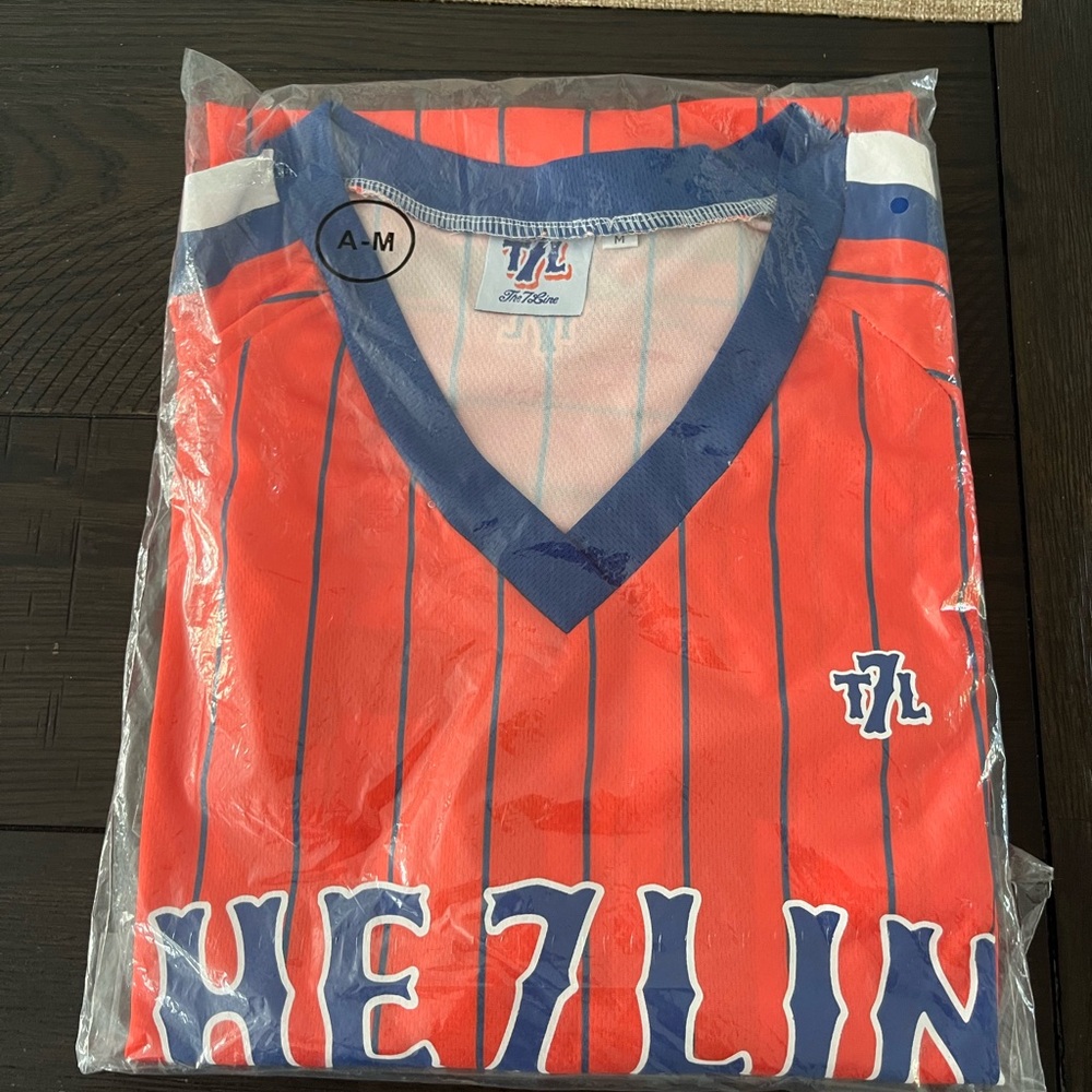 Orange and Blue Striped V-Neck 7-line Shirsey